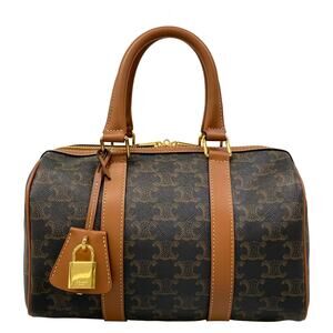 Celine Medium Boston Trionf Canvas Handbag 121322CAS.04LU Tan (Brown) Triomphe